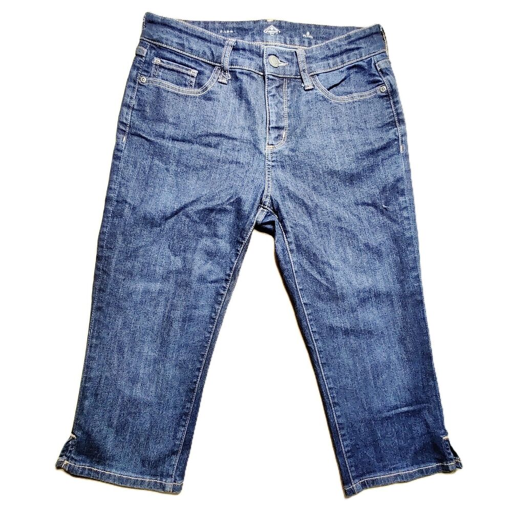 St Johns Bay Capri Jeans Women 8 Petite Denim Stretch Blue Mid Rise Cropped
